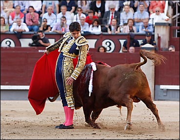 Inicio de la faena al tercero de Castella